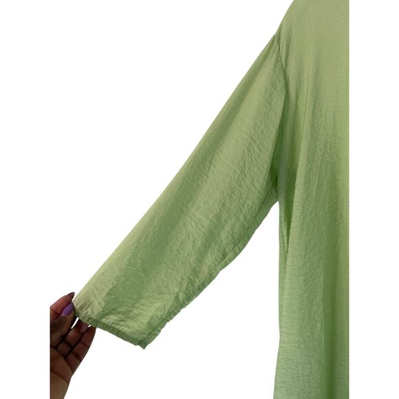 Cut Loose Blouse Green 3/4 Sleeve Ruched Lightweight Lagenlook Shirt Small - Picture 5 of 12
